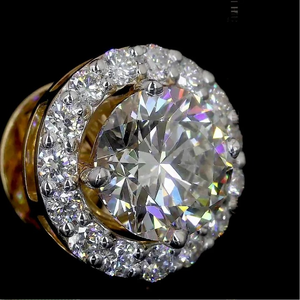 Elegant Trendy Round <b>Cut</b> Lab Grown Diamond Halo Stud Earrings in Yellow Gold IGI Certified for Women Wedding & Party - Product Image 3