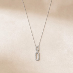 Collar con Colgante de Doble Eslabón de Diamantes Redondos de 0.148CT en Oro Blanco de 9K al por Mayor para Mujer, Joyería Fina Geométrica OEM - Product Image 3