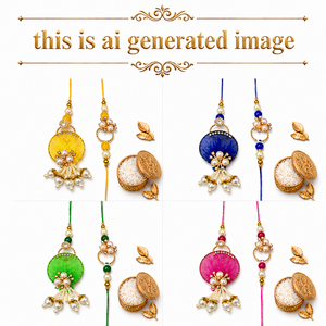 Conjunto de Rakhi de Perlas Hecho a Mano con Diseño de Malla Floral y Borlas de Cuentas para Raksha Bandhan - Product Image 1