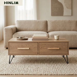 Modern Scandinavian Durable Laminated Board <b>Coffee</b> <b>Table</b> with Storage Drawers Black Metal <b>Legs</b> Living Room Furniture - Product Image 6