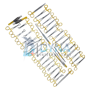 Ensemble de 40 instruments de chirurgie générale de haute qualité avec boîte en acier inoxydable (poignée plaquée or), certifié CE, instruments vétérinaires - Product Image 3