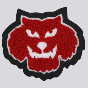 Red Panther Face Chenille Embroidery Patch Iron On Irregular Shape Nonwoven Felt Decorative <b>Applique</b> - Product Image 1