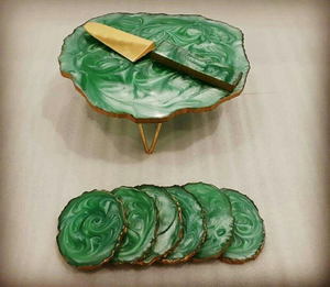 Soporte de resina epoxi para pasteles, bandeja para postres, decoración para el té de la tarde, color verde con textura blanca, soporte de resina para pasteles - Product Image 2