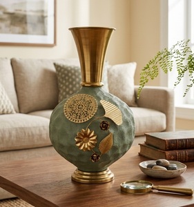 Premium Two Toned High Quality <b>Texture</b> Flower Vase for Home and Wedding Decoration with Metal Decor Accessories Vintage Vases - Product Image 1