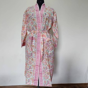 Kimono de Algodón Estampado a Mano, Bata de Baño Estampada de la India, Hecha a Mano en Algodón Puro, Camisón de Algodón para Mujer - Product Image 2