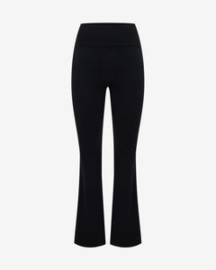 Women's <b>Black</b> Flare Pants High Waist Elastic Waist Full Length Knitted Casual <b>Trousers</b> - Product Image 4