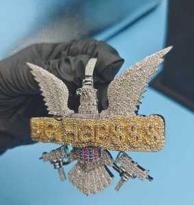 Pendentif Aigle Iced Out en Argent 925, Pendentif Hip Hop, Pendentif Animal Tendance, Pendentif de Luxe pour Fête, Personnalisé, Bicolore - Product Image 5