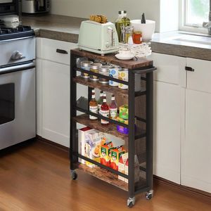 Carrello portaoggetti sottile a 4 ripiani con maniglia e ruote - Product Image 4