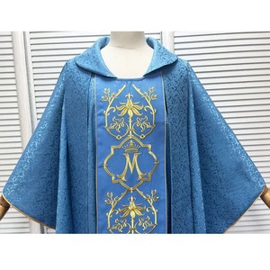 Chasuble Jacquard Bleu Ciel sur Mesure avec Étole, Broderie 2025, Fabrication Professionnelle en Gros - Product Image 4