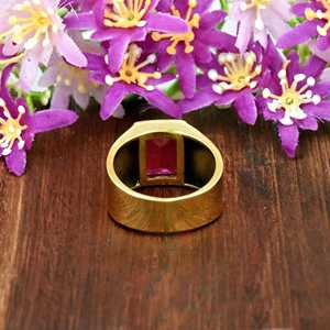 Bague signet pour homme en or vermeil 18 carats avec rubis rouge de forme carrée, en argent sterling 925, bijoux fins, bague de fête, style minimaliste - Product Image 5
