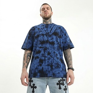 Fascinating Tie-dye <b>colour</b> sublimation cotton t-<b>shirt</b> Men's blue white casual knit Patterned breathable short sleeve - Product Image 2