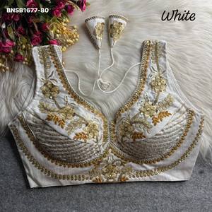 Beautiful Italian Silk Tricot Fusing with Thread-<b>Beads</b>-Heavy Zari-Sequence work Readymade Padded & Pan-Neck Blouse Woman Fashion - Product Image 3