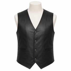 Custom Made <b>Men's</b> Leather Motorcycle <b>Vest</b> Stand Collar Waterproof Windproof Casual Fit High Quality Hot Selling Product - Product Image 2