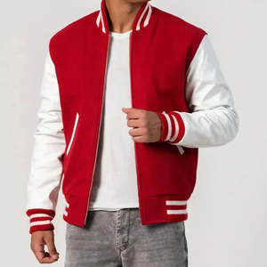 Chaqueta Varsity Roja y Blanca para Hombre, Cierre de Cremallera, Corte Regular, Estilo Casual, Material de Spandex/Poliéster, Tejido Resistente al Viento para Primavera - Product Image 3