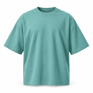 T-shirt décontracté à manches courtes pour homme, coupe ample, couleur unie aqua, col rond, sans motif - Product Image 1