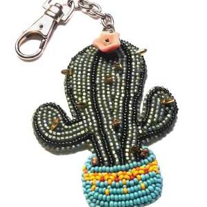 Beaded Cactus <b>Keychain</b> Handmade Seed Bead Embroidery Carabiner Charm <b>Custom</b> Shape Cuté Style Woven Design BY MULTI CRAFT - Product Image 1