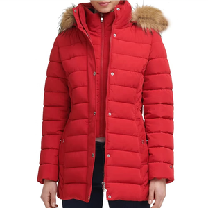 Venta caliente 2025 abrigo rojo para mujer con capucha de piel con múltiples bolsillos ropa de mujer chaquetas de invierno para damas Color rojo comodidad - Product Image 5