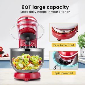 Batteur sur socle inclinable 660W 6 litres avec 10 vitesses, crochet pétrisseur, fouet, fouet en fil métallique et séparateur d'œufs - Product Image 6