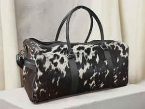 Bolsa de Viaje de Cuero Genuino Estilo Vintage con Pelo de Vaca, Multifuncional, para Gimnasio, Fin de Semana, LHDB-0059 - Product Image 2