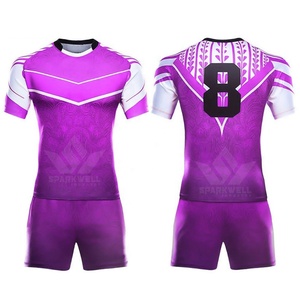 เสื้อรักบี้สั่งทำพิเศษ สีม่วงขาว แขนสั้น แห้งเร็ว 100% โพลีเอสเตอร์ คอกลม เสื้อผ้ากีฬาสำหรับผู้ชาย - Product Image 6