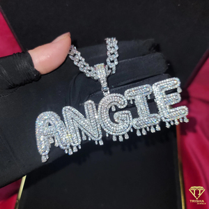 Collier personnalisé avec pendentif « Angie », serti de diamants Moissanite, chaîne cubaine Hip Hop, bijoux - Product Image 5