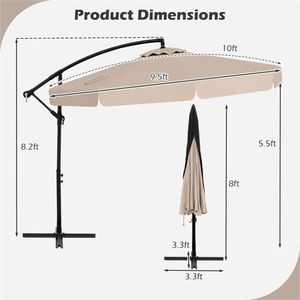 Ombrellone a braccio laterale in acciaio inossidabile da 3m di raggio, a forma quadrata, per patio, giardino, hotel e spiaggia - Product Image 2