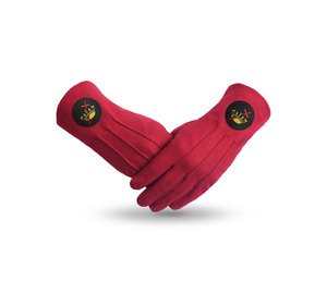 Gants en coton rouge Cyrene pour femmes, fabriqués par Lady Knights, avec patch brodé noir - Product Image 1