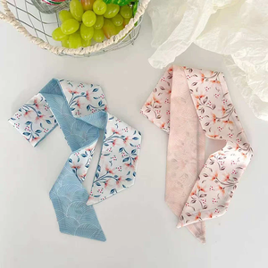 Écharpe en soie de luxe à imprimé floral, motif peint, pour femme, longue, fine, à nouer comme ruban pour poignée de sac, foulard de printemps, bandeau pour cheveux - Product Image 4