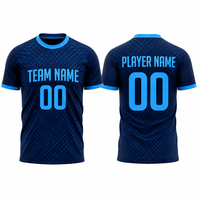 Camiseta de Fútbol Sublimada para Hombre, Transpirable, con Patrón Geométrico Azul, Cuello en V, Poliéster que Absorbe la Humedad, Corte Ajustado, Personalizable con el Logotipo del Equipo