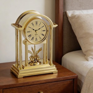 Brass Desk <b>Clock</b> Traditional Design Quartz Movement <b>Battery</b> Operated Needle Display Silent Non Ticking Hourly Chiming - Product Image 1