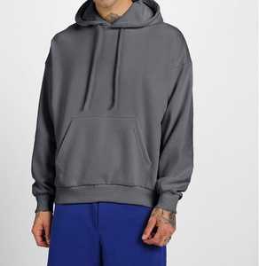 Sweat-shirt gris à capuche pour homme, coupe classique, en pur coton molletonné, pull décontracté uni, hiver, ODM, respirant, écologique, doublé - Product Image 2
