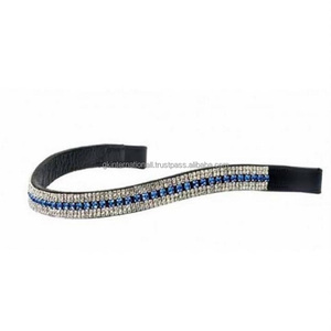 Diamantes de imitación transparentes personalizados de dos tamaños, patrón de repetición, banda acolchada de cuero negro para cejas de caballo, cosido completo a precio al por mayor - Product Image 5