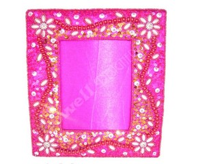 Hand crafteded indian photo <b>frame</b> picture photoframeRectangular Handmade Ornate Wood Photo <b>Frame</b> <b>Pink</b> Floral Embroidered Design - Product Image 5