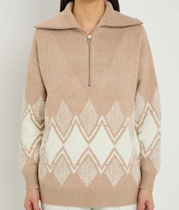 <b>Cable</b> <b>Knit</b> Look <b>Women's</b> Short Zipper <b>Sweater</b>-Classic Winter Pullover Top-Soft Breathable Eco-friendly Autumn Fashion Knitwear - Product Image 4