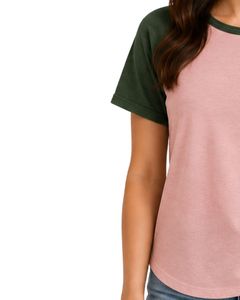 Customized <b>Blush</b> Pink And Forest Green Raglan T Shirt For Women Casual Crew Neck Short Sleeve Soft Cotton Blend Summer Fashion - Product Image 3