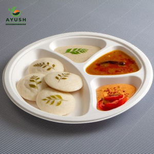 12 Inch 3CP Round <b>Disposable</b> <b>Plates</b> Made of Sugarcane for Buffet Parties & Restaurants - Product Image 5