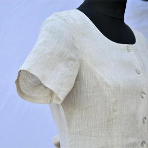 เดรสยาวผ้าฝ้ายลินินสไตล์โบฮีเมียนสำหรับผู้หญิง คอกลม แขนสั้น ติดกระดุม ชุดเดรสฤดูร้อนสำหรับสุภาพสตรี - Product Image 2