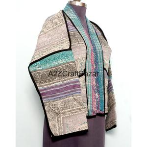 Chaqueta de Punto Reversible Hecha a Mano, Ecológica, Transpirable, de Secado Rápido, Estilo Vintage Kantha, con Cuello Alto y Botones, para Mujer, 100% Algodón, Otoño - Product Image 4