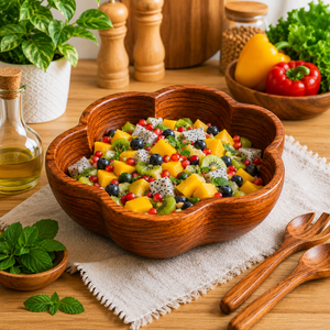 Handcrafted Flower Shape Acacia Wood Salad Bowl | Premium Wooden Serving Bowl for Fruits Snacks <b>Pasta</b> Kitchen Dining Home Decor - Product Image 5
