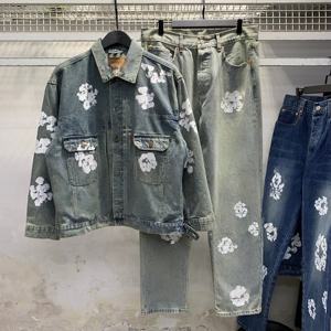 Ensemble en jean unisexe Streetwear Oversize en denim épais délavé avec imprimé couronne en coton et imprimé mousse - Product Image 2