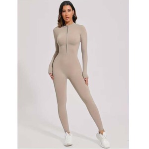 Half-zip Open Back One-piece <b>Yoga</b> Suit Outdoor Fitness Jumpsuit Sportswear One-piece Suit - Product Image 1