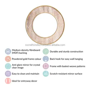 Luxury Golden Leaf Design Modern Metal Frame Round Wall <b>Mirror</b> for Home Decor Wedding Occasion - Product Image 3