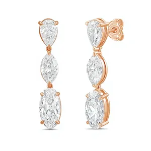 Boucles d'oreilles pendantes à trois pierres, en poire, marquise, ovale et taille mixte, de culture en laboratoire |   Or rose 18 carats |   Certifié IGI - Product Image 3