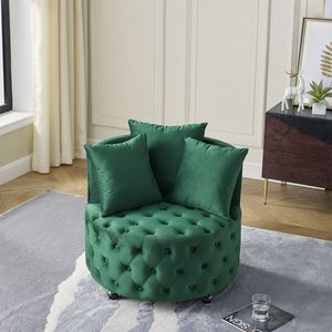 Poltrona Girevole in Velluto per Soggiorno Verde con Design Trapuntato a Bottoni e Ruote Mobili Include 3 Cuscini - Product Image 2