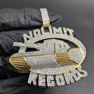 Pendentif Thème No Limit Records en Moissanite Plaqué Argent avec Strass en Cristal, Breloque Hip Hop, Bijou Unisexe Tendance - Product Image 1