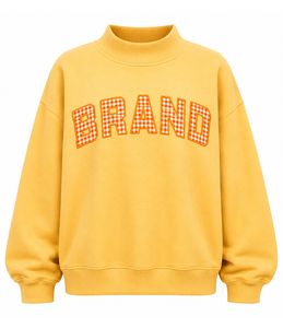 Sweat-shirt jaune à col rond pour femme, surdimensionné, avec appliqué de lettres de marque, en coton tricoté, décontracté pour l'automne - Product Image 1