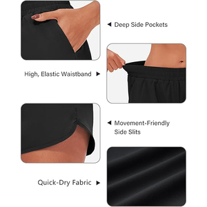 Shorts de sport pour femmes noires en polyester respirant, avec ourlet incurvé, taille haute, pour l'entraînement et le yoga - Product Image 3