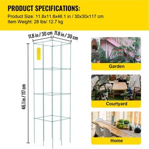 Soportes para Tomateras de 30 cm x 30 cm x 117 cm, Paquete de 10, Verdes, de Acero Recubierto de PVC, Cuadrados, para Plantas Trepadoras, Jaulas para Mascotas - Product Image 1