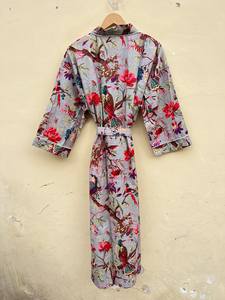 Bata Kimono de Algodón 100% Tejido con Estampado de Dibujos Animados para Mujer, Camisón de Verano Hecho a Mano, Cuello en V, Cintura Elástica, Largo hasta la Rodilla, Suave - Product Image 4