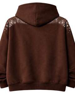 Sweat à capuche marron foncé avec strass, coupe oversize, en molleton épais, avec poche kangourou, personnalisable, pour homme, style streetwear - Product Image 3